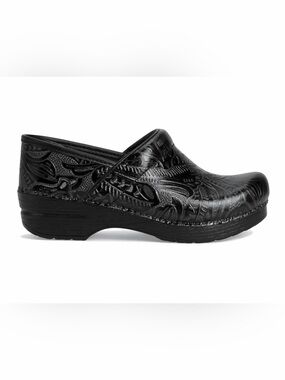 Dansko Women’s Professional Black Tooled Leather Slip-On Clog Size 38